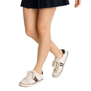 Tommy Hilfiger TWOONEAS White Lace Up Low Top Black Heel Stripe Sneakers 7M